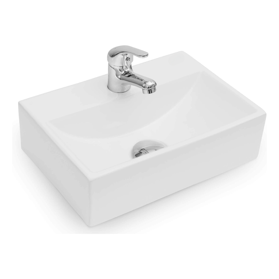 Kometmöbel Lavabo de Cerámica de Pared o Sobremueble 36.5cm x 25.5cm x 10.5cm Blanco