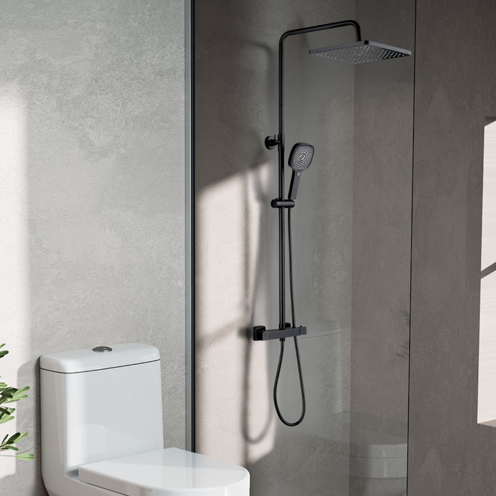 Duschsystem mit Thermostat, 30cm Rund Regendusche Duschkopf Schwaz