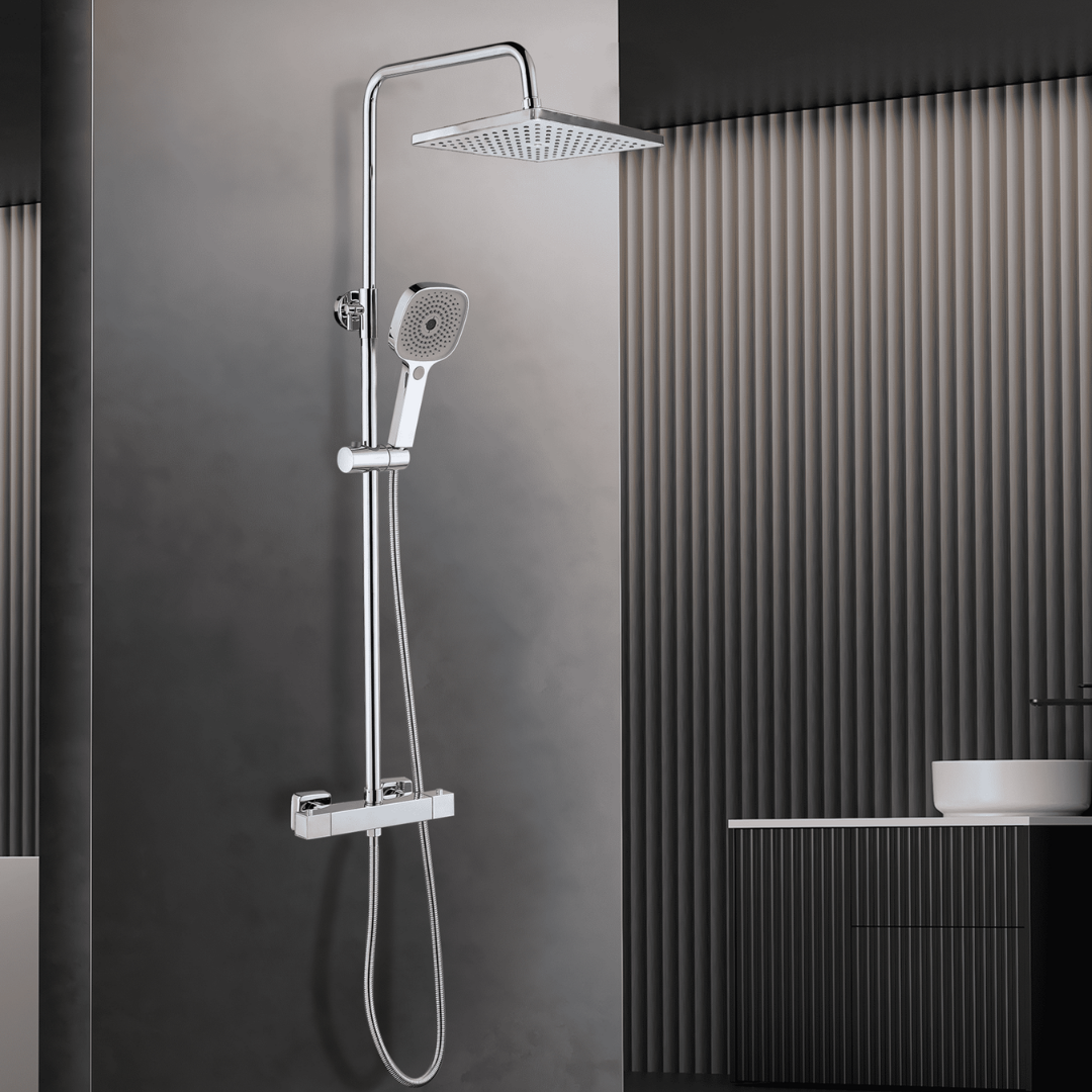 Duschsystem mit Thermostat, 30cm Rund Regendusche Duschkopf Chrom