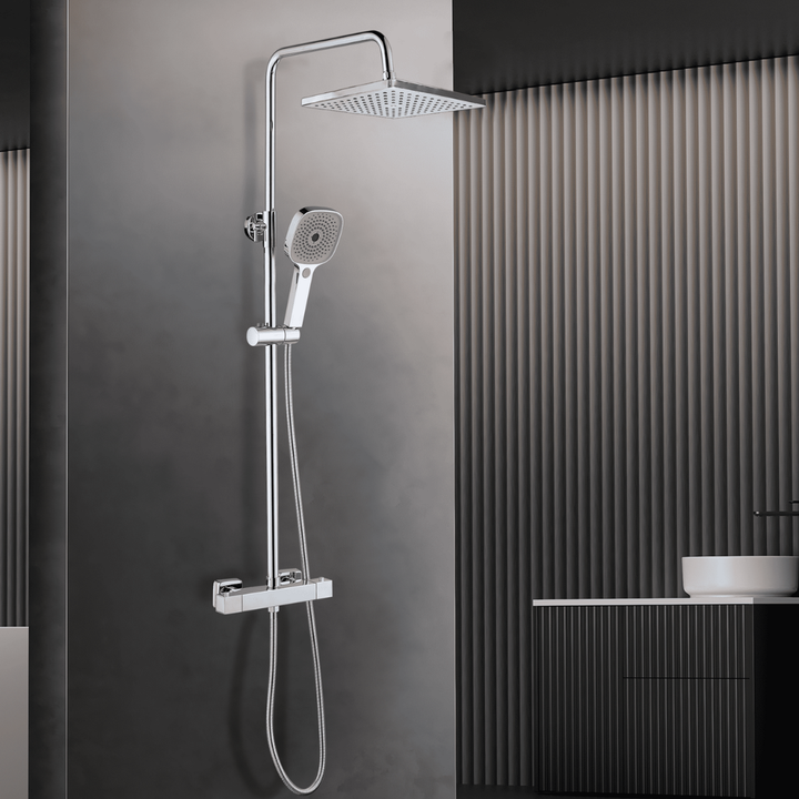 Duschsystem mit Thermostat, 30cm Rund Regendusche Duschkopf Chrom
