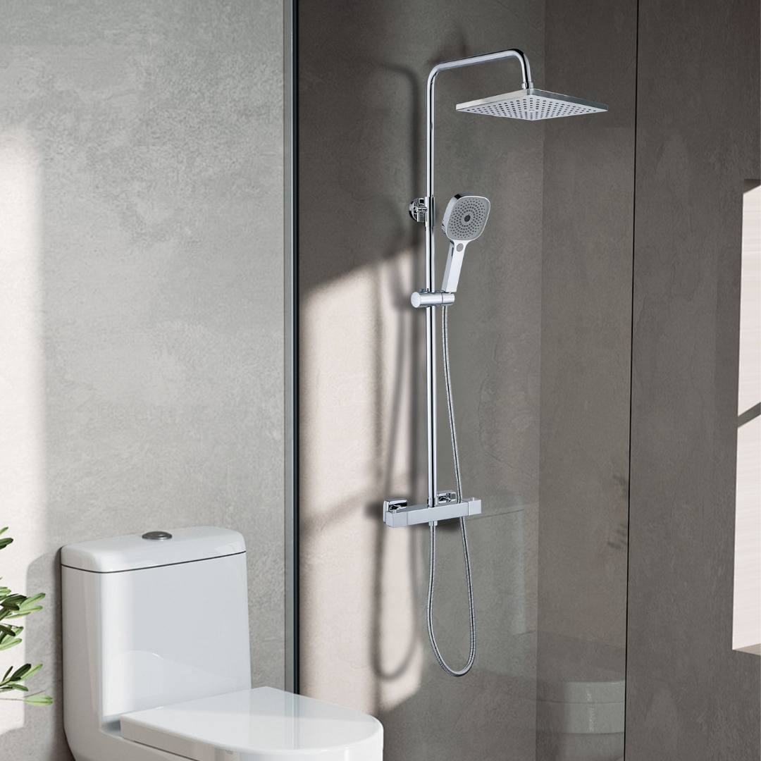 Duschsystem mit Thermostat, 30cm Rund Regendusche Duschkopf Chrom