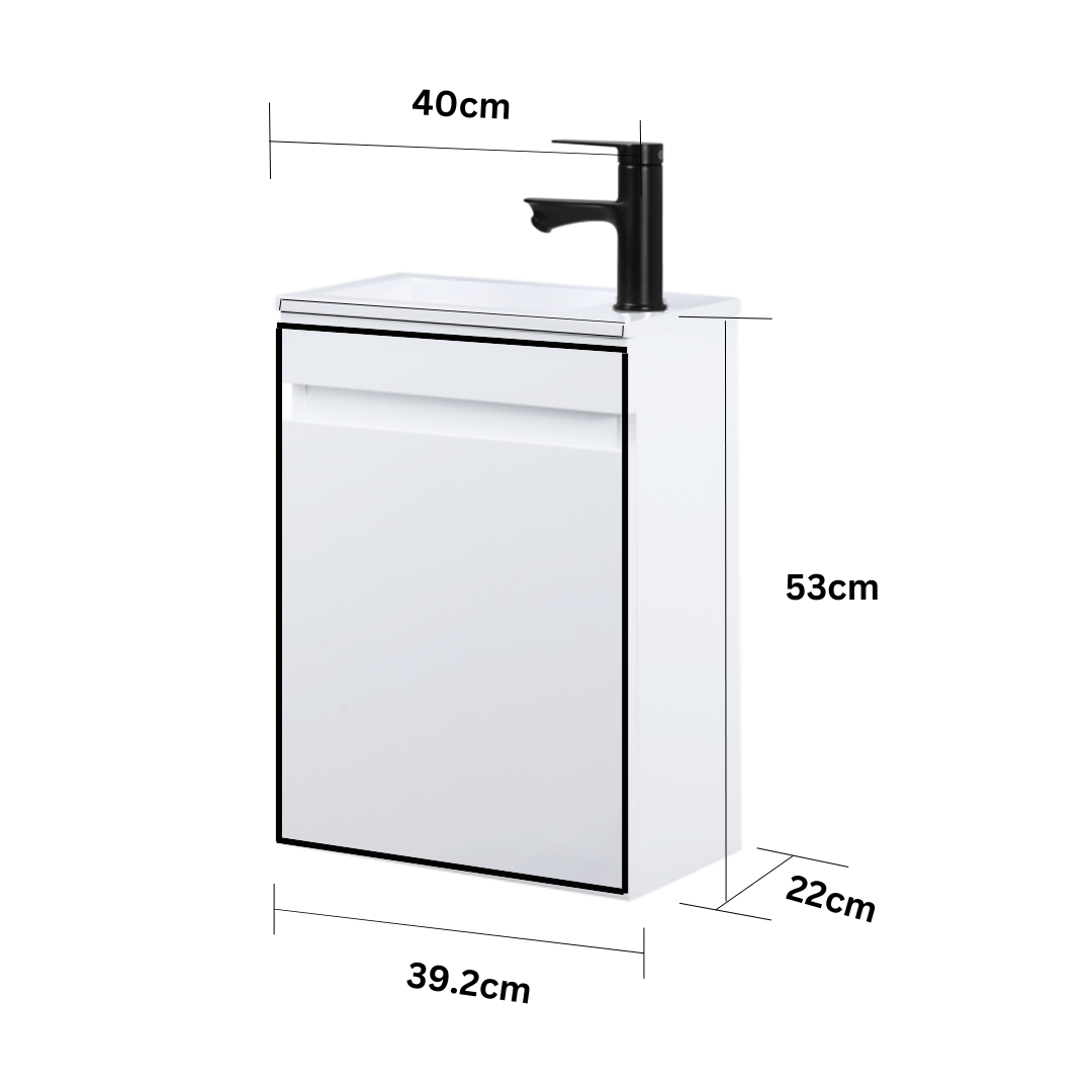 MINO Gäste-WC Waschtisch Set 40cm Hochglanz Weiß