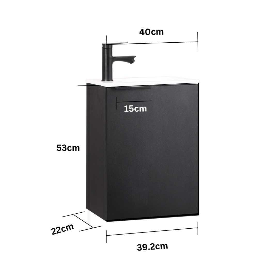 MOLI Gäste-WC Waschtisch Set 40cm Schwarz mit Griff