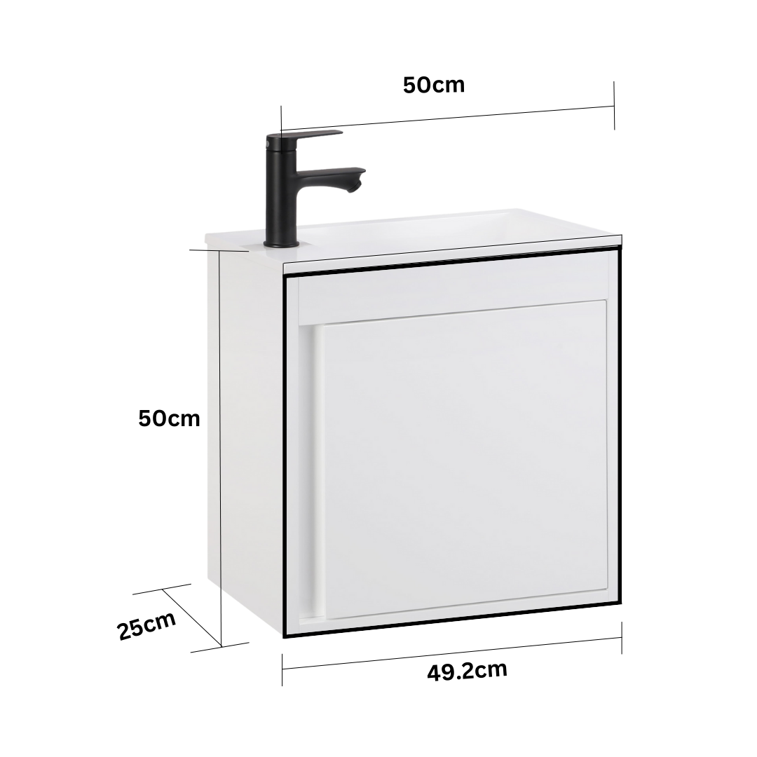 NERO Gäste-WC Waschtisch Set 50cm Hochglanz Weiß