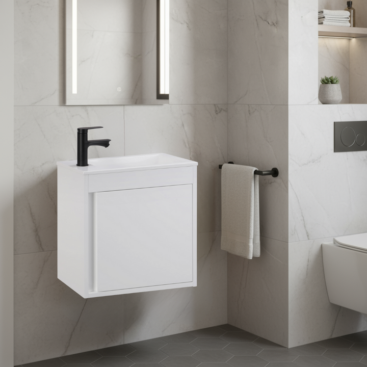 NERO Gäste-WC Waschtisch Set 50cm Hochglanz Weiß