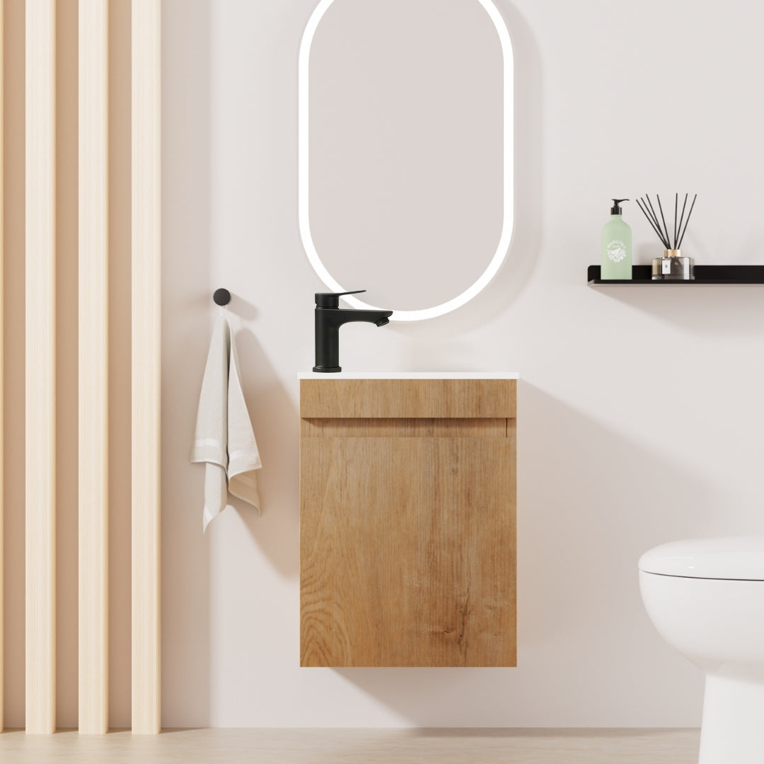 MINO Gäste-WC Waschtisch Set 40cm Eiche mit integrierter Griffleiste