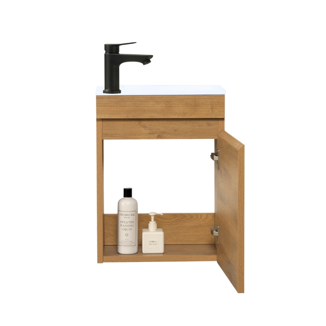 MINO Gäste-WC Waschtisch Set 40cm Eiche mit integrierter Griffleiste