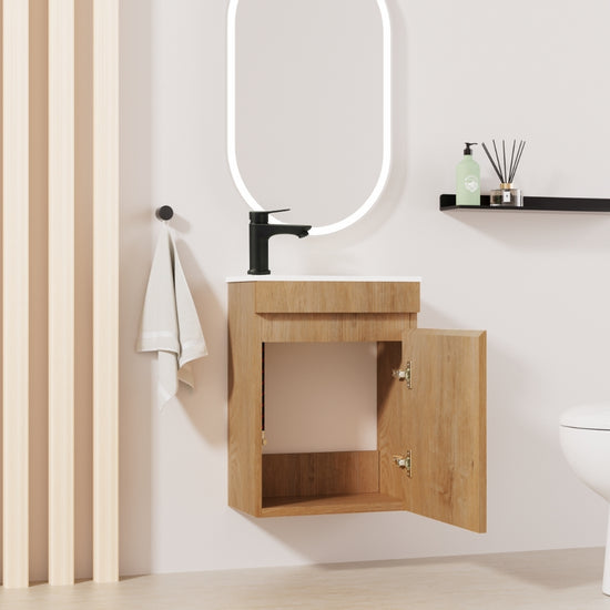 MINO Gäste-WC Waschtisch Set 40cm Eiche mit integrierter Griffleiste