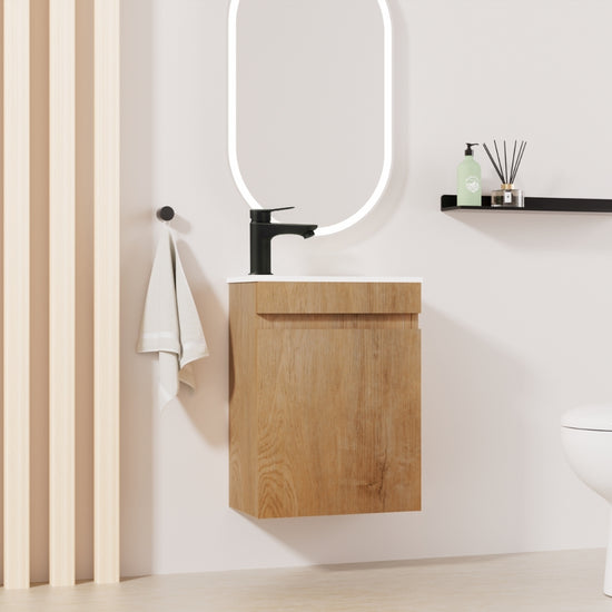 MINO Gäste-WC Waschtisch Set 40cm Eiche mit integrierter Griffleiste