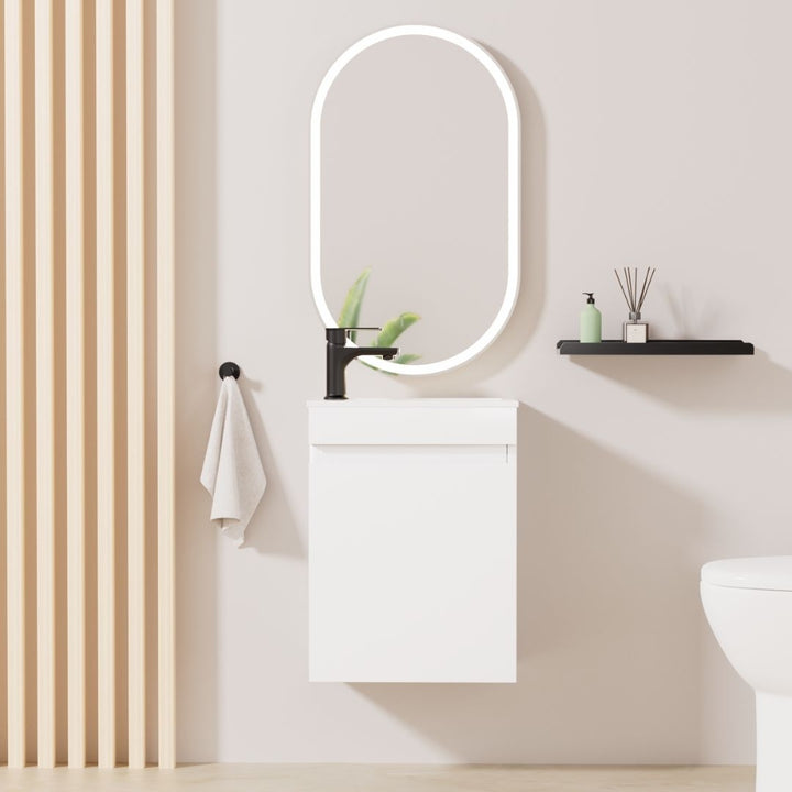 MINO Gäste-WC Waschtisch Set 40cm Hochglanz Weiß mit integrierter Griffleiste