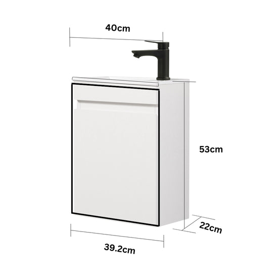 MINO Gäste-WC Waschtisch Set 40cm Hochglanz Weiß mit integrierter Griffleiste