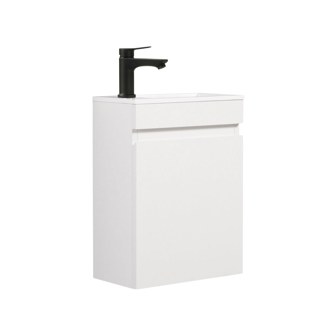 MINO Gäste-WC Waschtisch Set 40cm Hochglanz Weiß mit integrierter Griffleiste