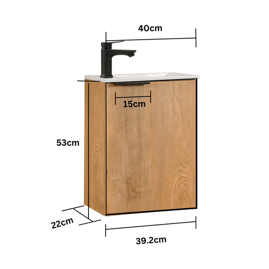 MOLI Juego de Mueble de Lavabo para Aseo de Invitados 40cm Roble con Tirador