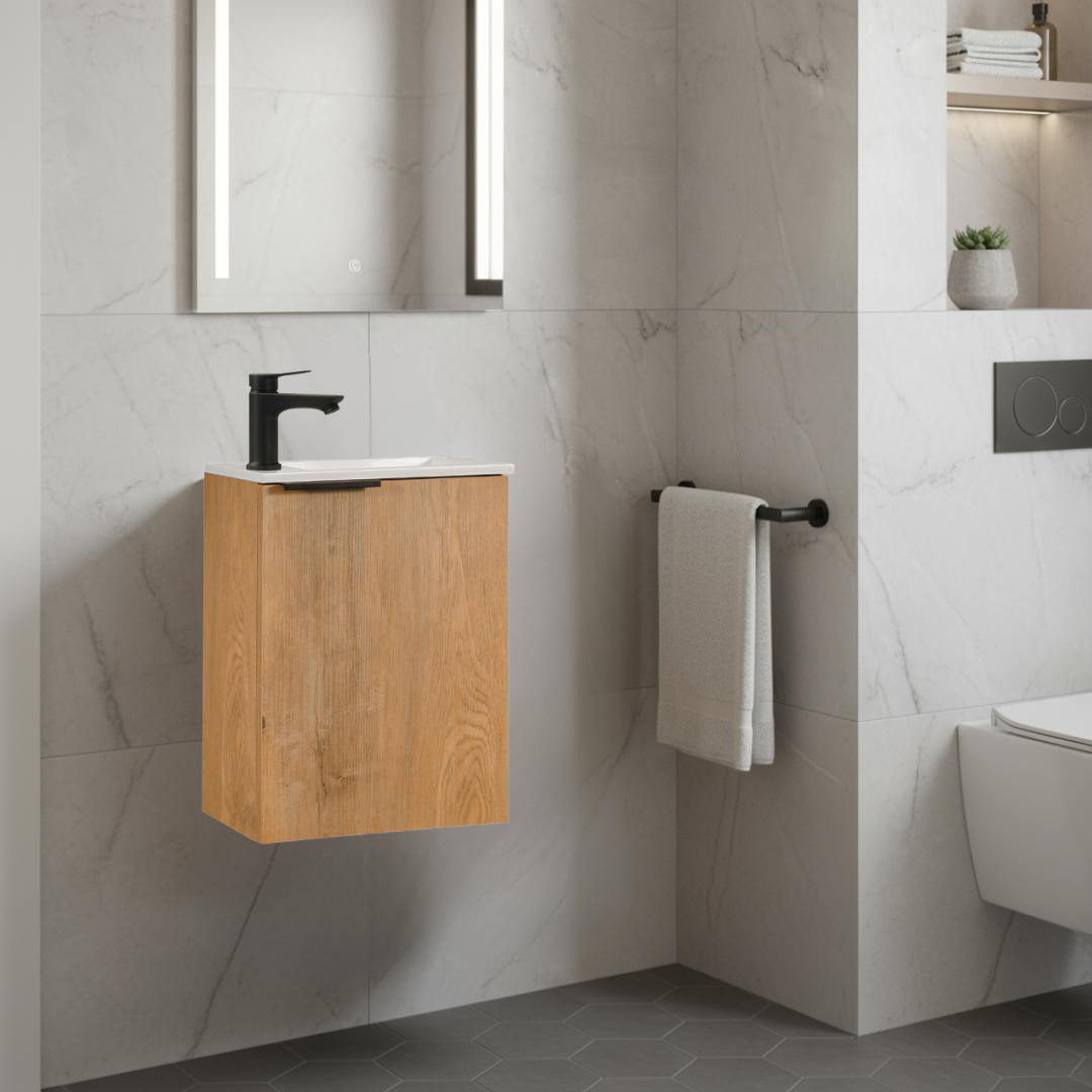 MOLI Juego de Mueble de Lavabo para Aseo de Invitados 40cm Roble con Tirador