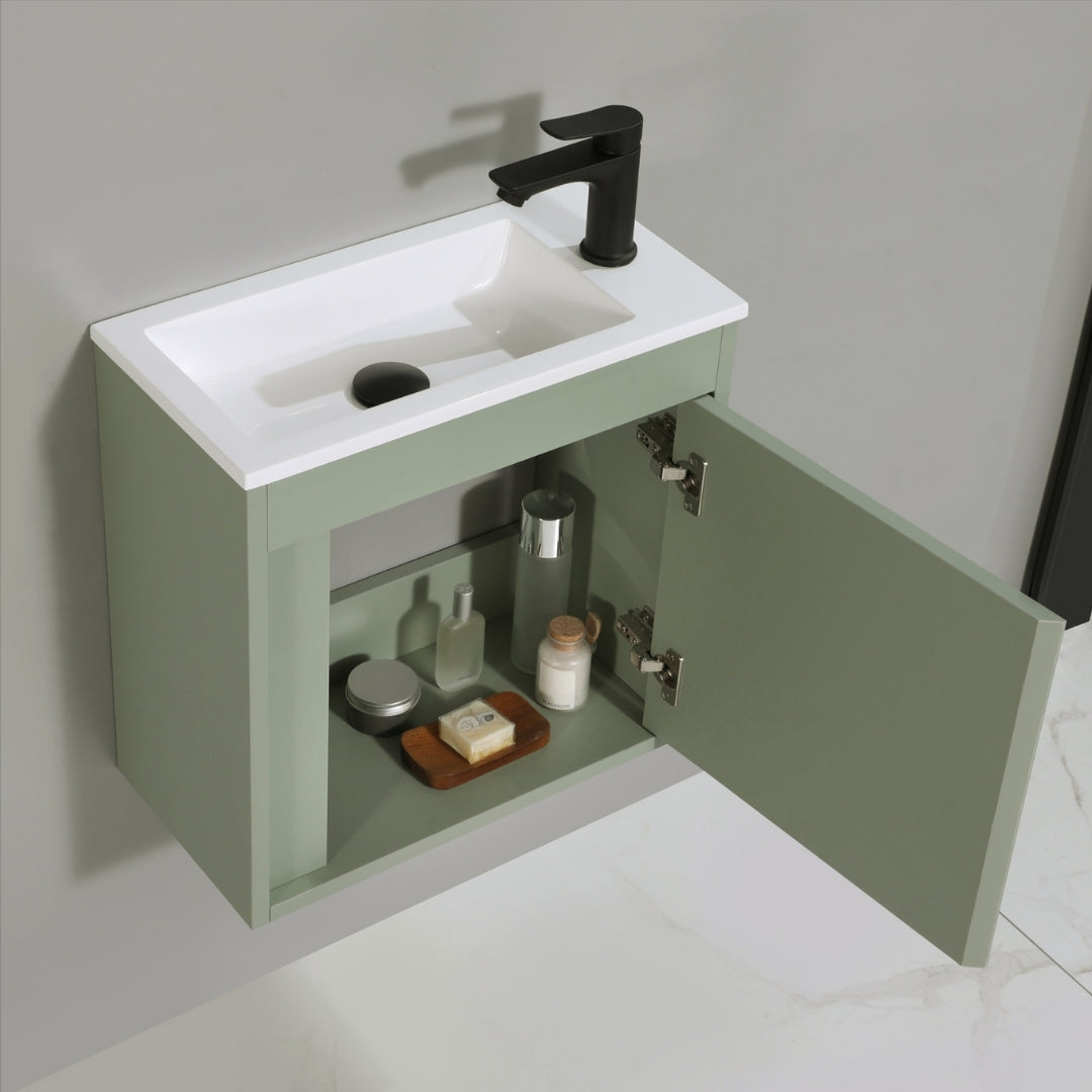 NERO Gäste-WC Waschtisch Set 50cm Grün mit integrierter Griffleiste & Softclose