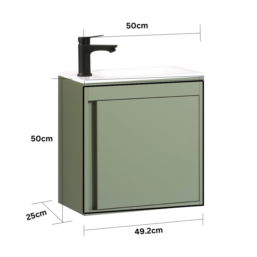 NERO Gäste-WC Waschtisch Set 50cm Grün mit integrierter Griffleiste & Softclose