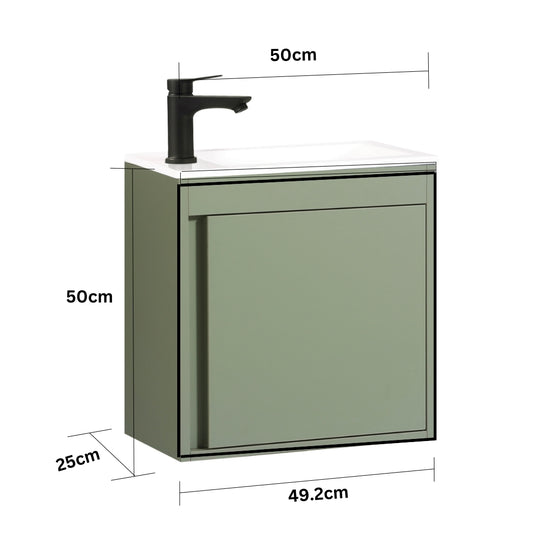 NERO Gäste-WC Waschtisch Set 50cm Grün mit integrierter Griffleiste & Softclose