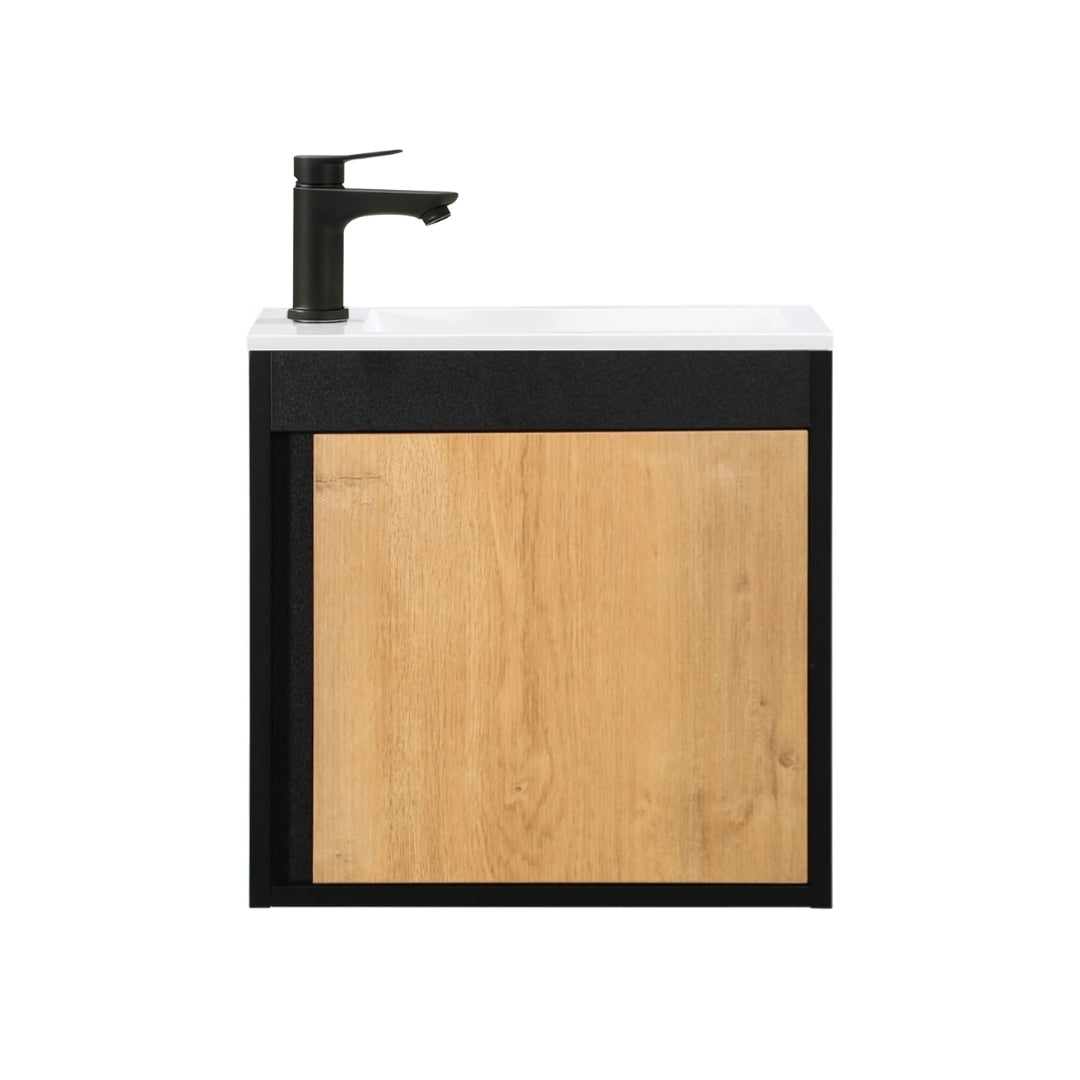 Ensemble lavabo WC invités NERO 50 cm noir/chêne