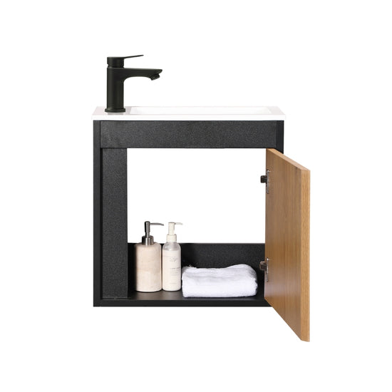 Ensemble lavabo WC invités NERO 50 cm noir/chêne