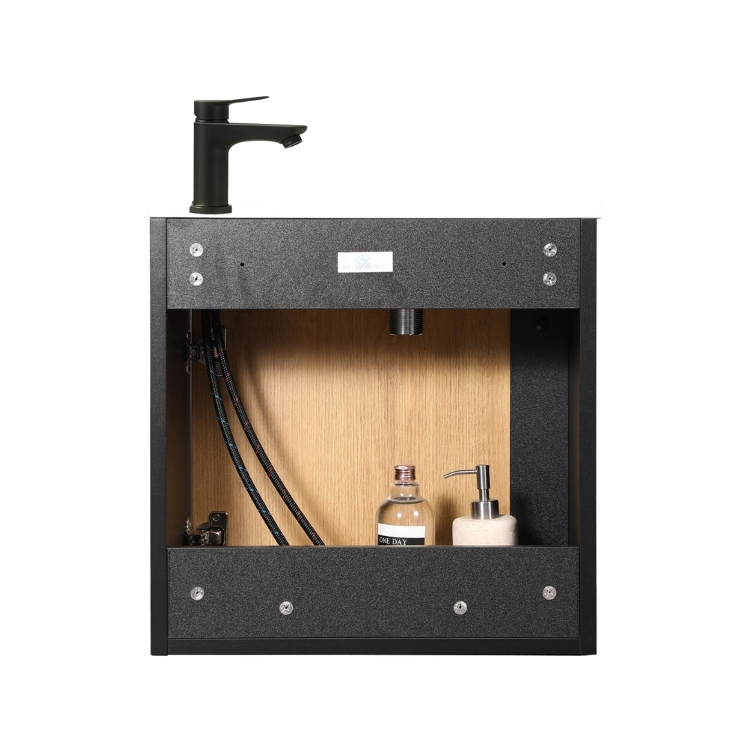 Ensemble lavabo WC invités NERO 50 cm noir/chêne