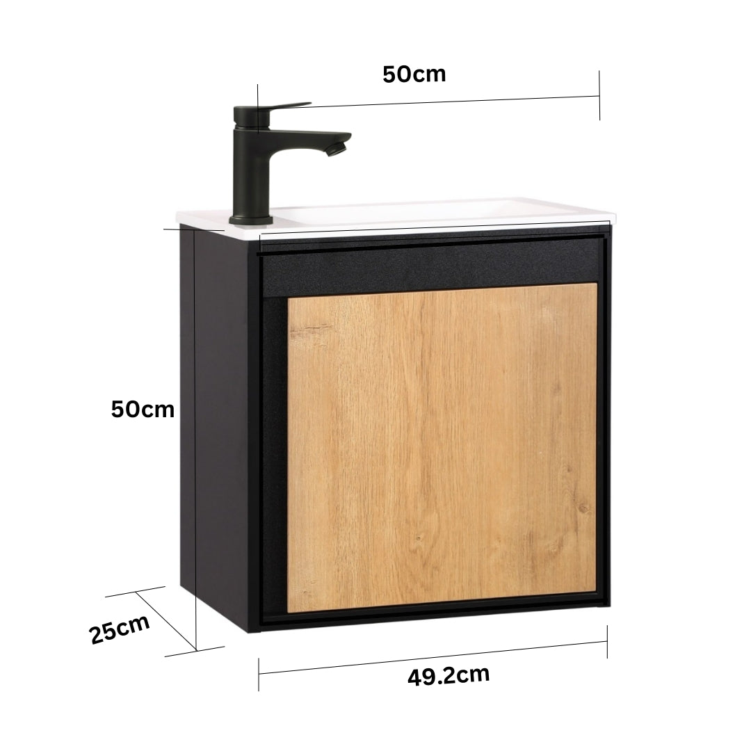 Ensemble lavabo WC invités NERO 50 cm noir/chêne