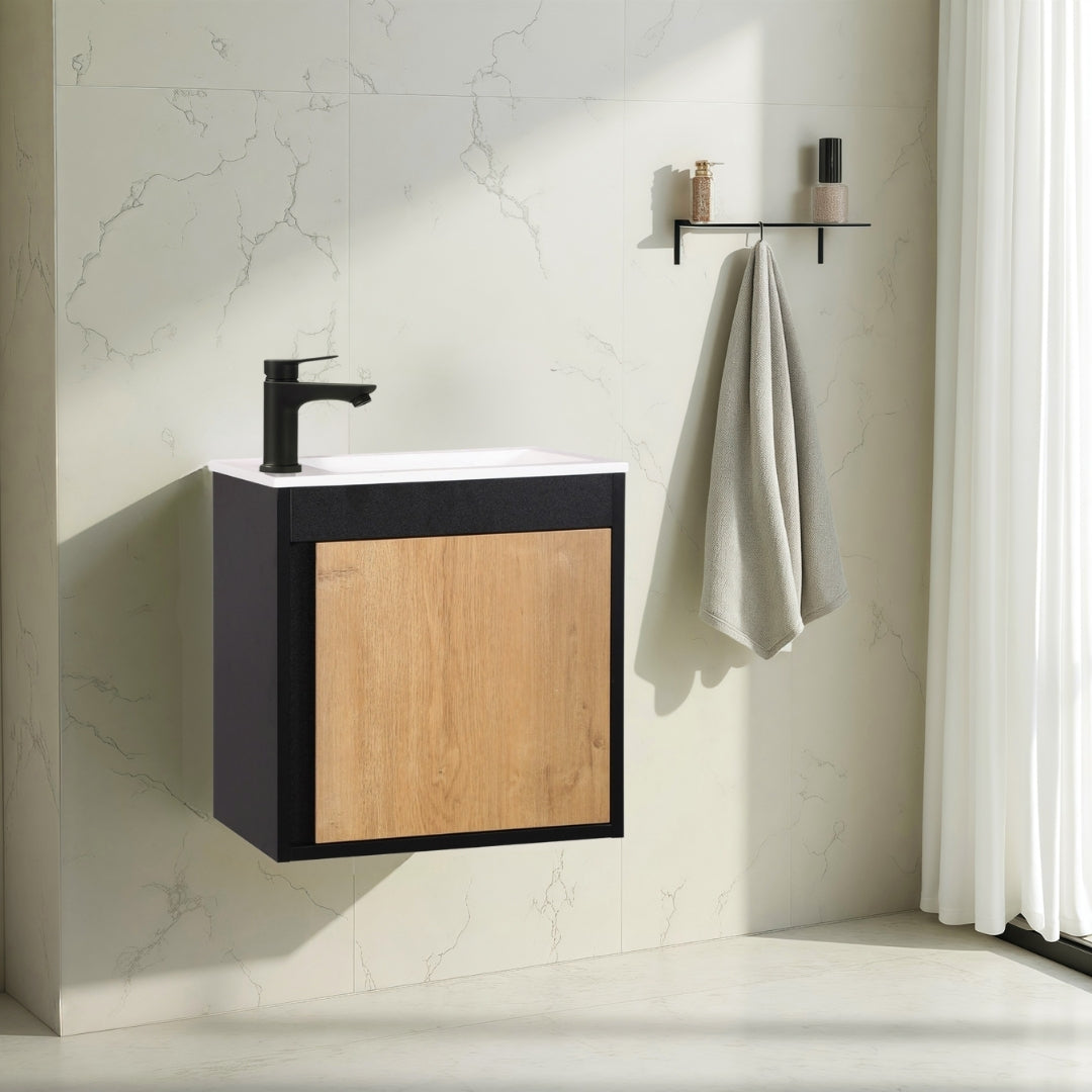 Ensemble lavabo WC invités NERO 50 cm noir/chêne
