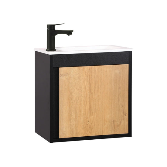 Ensemble lavabo WC invités NERO 50 cm noir/chêne