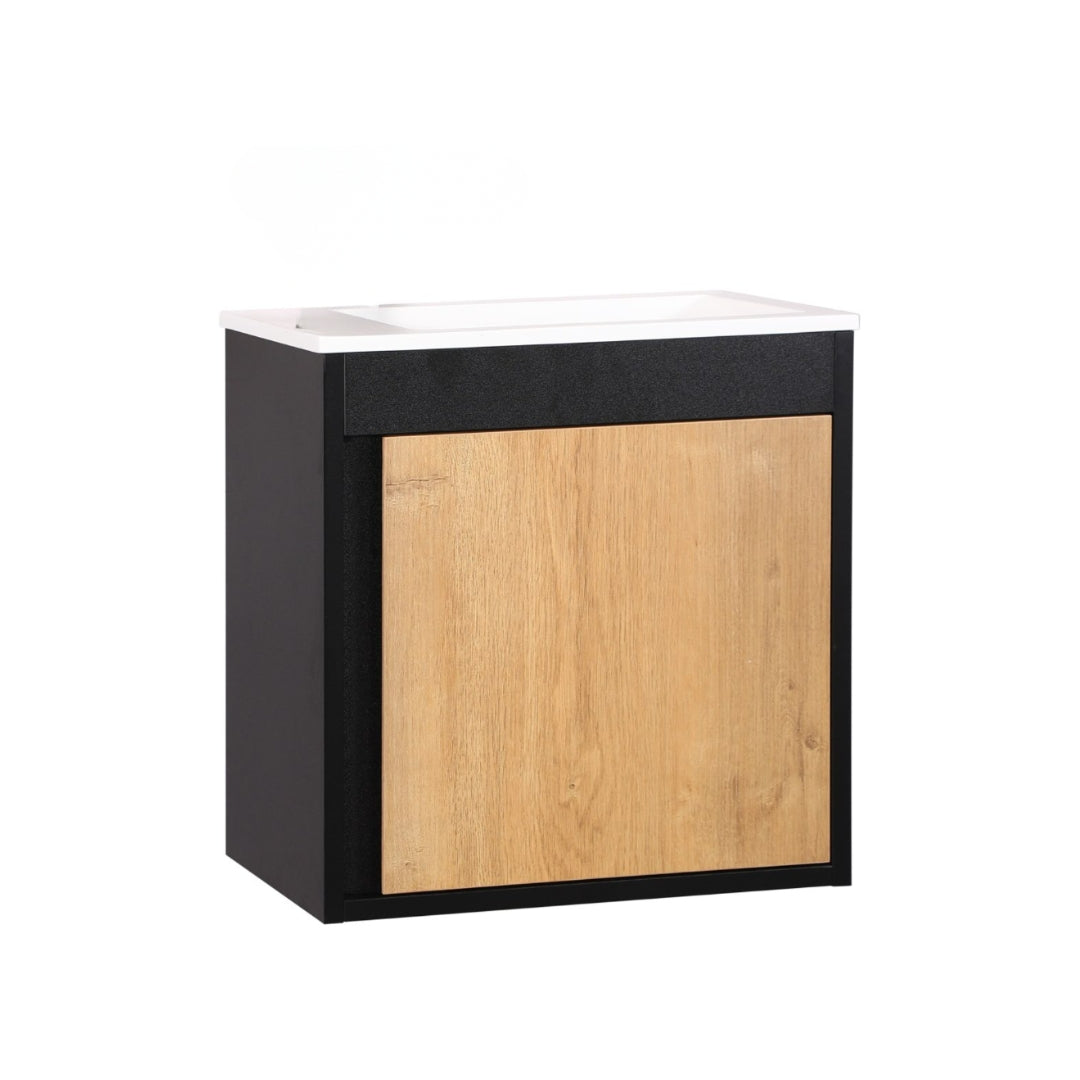 Ensemble lavabo WC invités NERO 50 cm noir/chêne