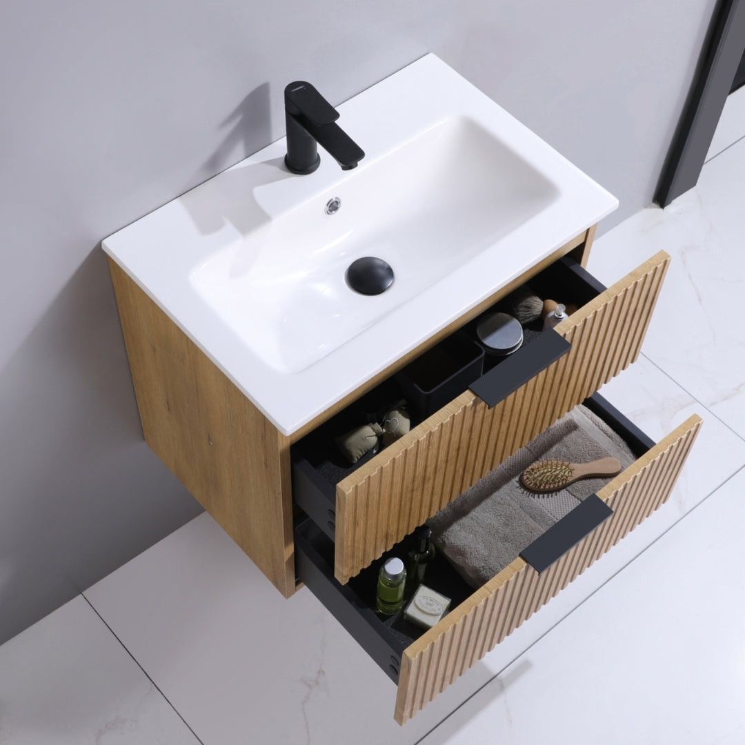 Lavabo ORLO 60cm 2 en chêne à fermeture amortie avec poignée