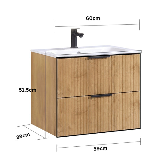 Lavabo ORLO 60cm 2 en chêne à fermeture amortie avec poignée