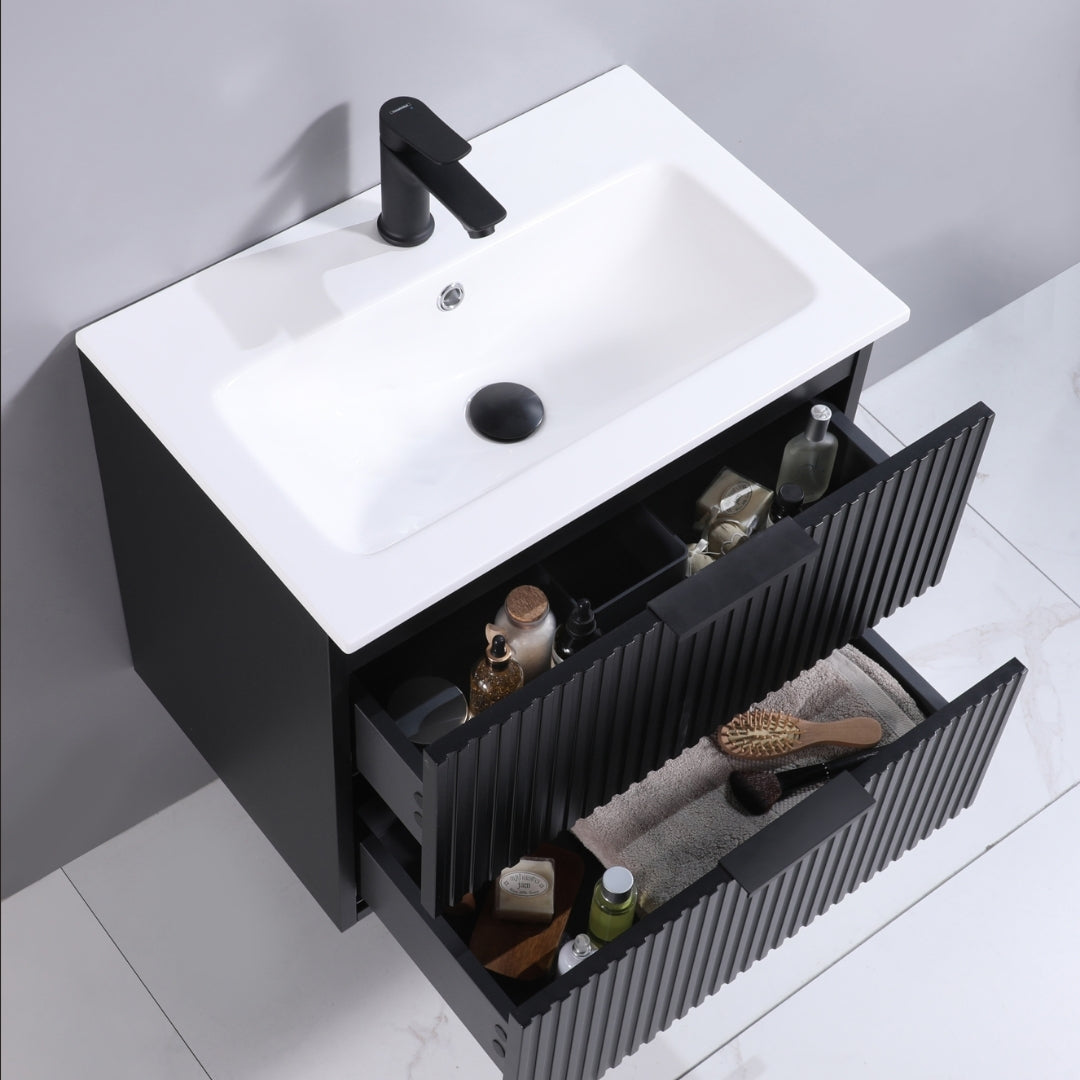 ORLO II Waschtischunterschrank 60cm Schwarz mit Softclose & Metallgriff