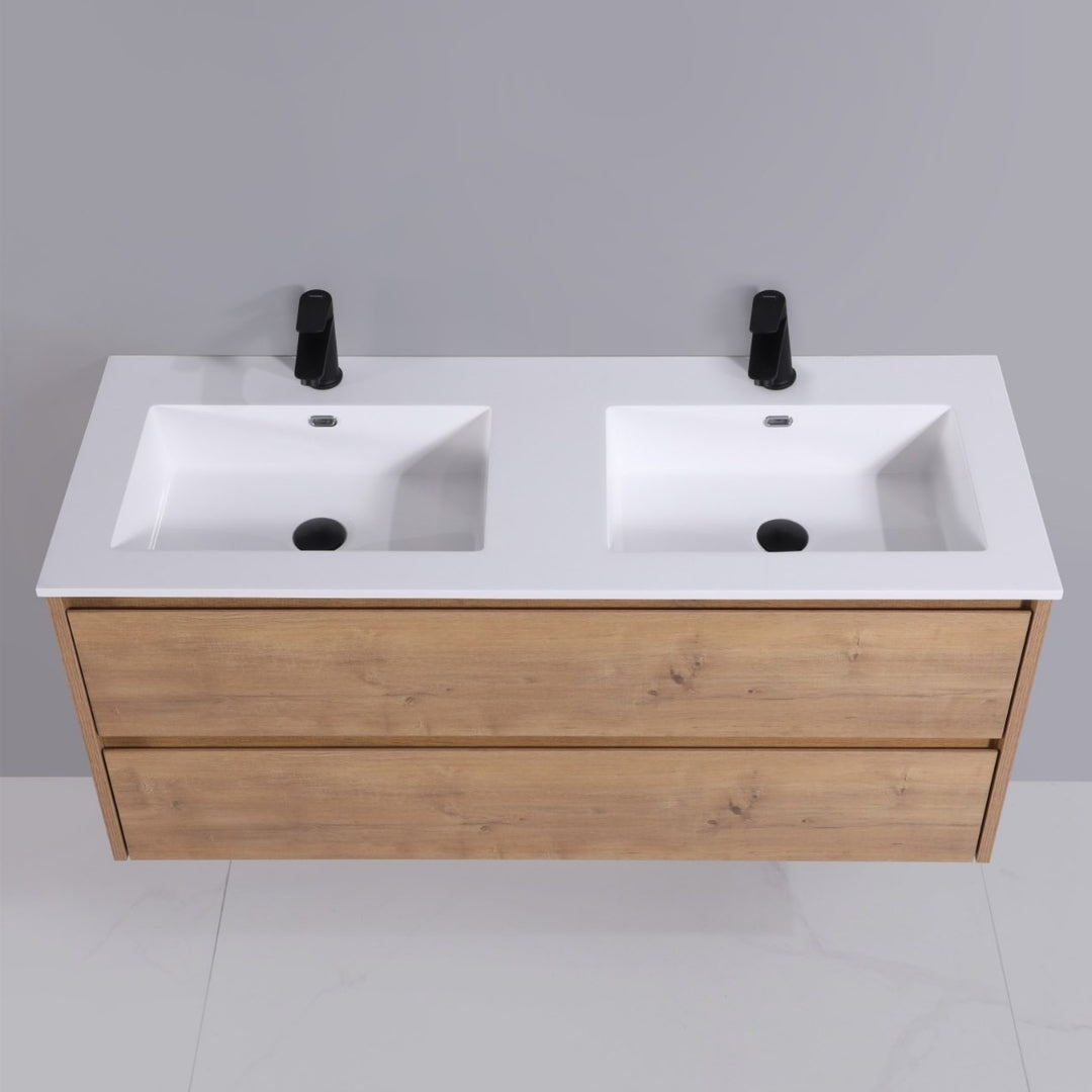 Urbo Waschtischunterschrank 120cm Eiche mit Softclose & integrierten Griffleisten