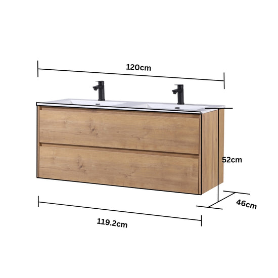 Urbo Waschtischunterschrank 120cm Eiche mit Softclose & integrierten Griffleisten