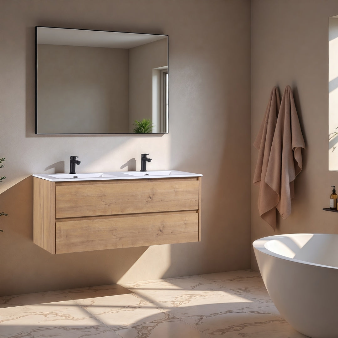 Urbo Waschtischunterschrank 120cm Eiche mit Softclose & integrierten Griffleisten